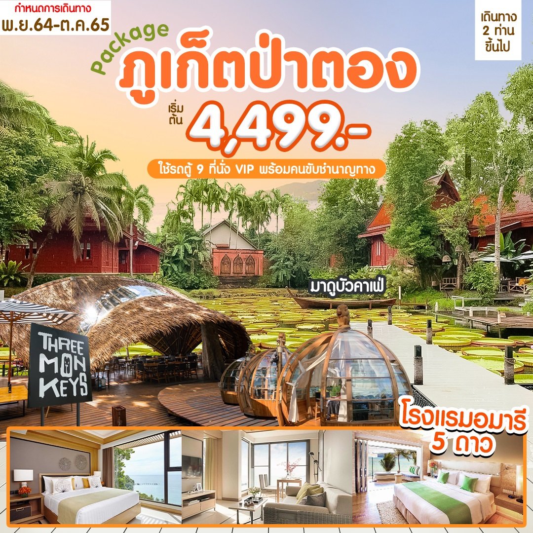 MUSHEASY 111 แพ็กเกจ ภูเก็ต ป่าตอง 3วัน2คืน คาเฟ่คูลๆๆ มาดูบัวคาเฟ่ /ทรีมังกี้คาเฟ่ เดินทางวันนี้-ต.ค.65 ราคาเริ่มต้น 4,499.-